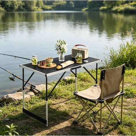 Tisch Campingtisch klappbar höhenverstellbar Schwarz HAVRYA (1/4)