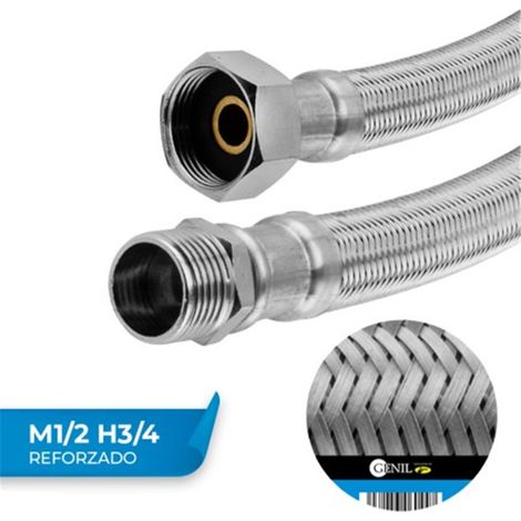 Latiguillo M1/2 H3/4 Acero Inoxidable 304, EPDM Atóxico 30cm Pack 10 Uds