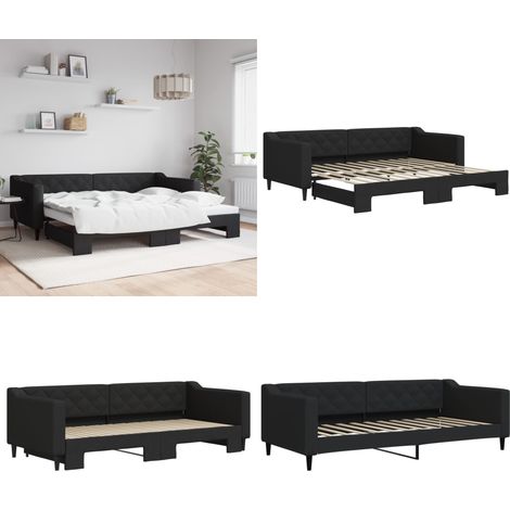 Tagesbett Ausziehbar Schwarz 90x200 cm Stoff - Schlafsofa - Doppelbett - Gästebett - Tagesbett - Wohnzimmer - Home & Living (1/5)