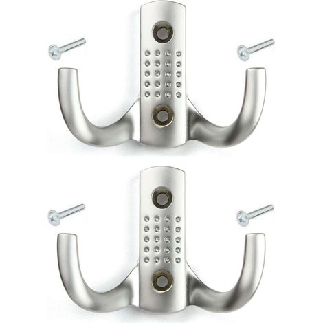 2x Crochet double 51mm en métal finition chrome satiné avec vis Mural Cuisine Salle de bain Porte Manteau Serviette Sac Couvert Vêtement Dressing Meuble Placard