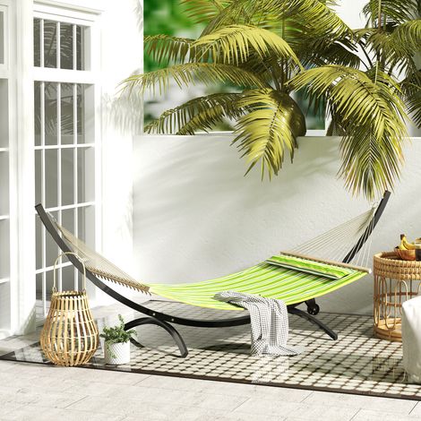 Support de hamac en métal avec roues, pied de hamac charge maximale 150 kg avec chaînes crochets 337 x 118 x 118 cm noir