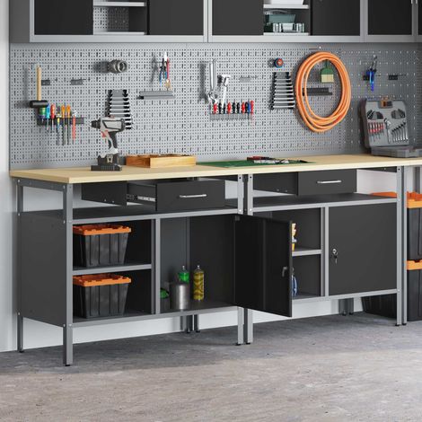 Teenpull – Werkbank-Set mit Regal 2 pcs Schwarz und Grau 200 x 55 x 85 cm (1/5)