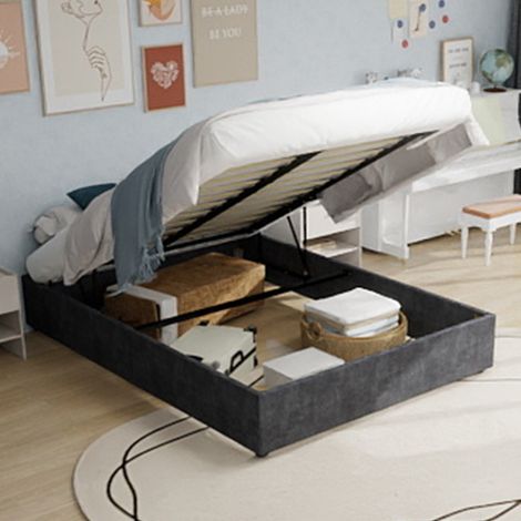 Lit coffre 160x200 cm avec vérins à gaz design géométrique élégant tissu velours et métal gris (Sans matelas)