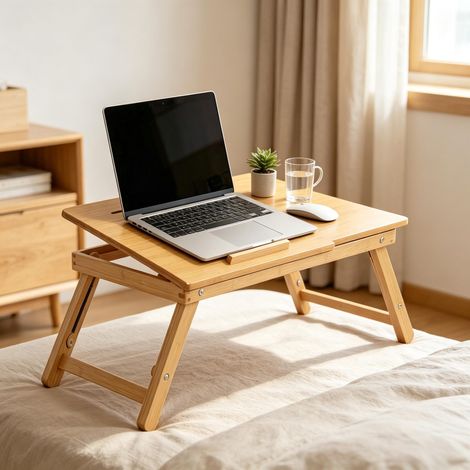 Table compacte pour une utilisation flexible, table pliante réglable pour lit, table pratique pour ordinateur portable (inclut 1 table compacte) (1/4)