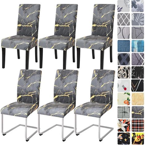 Stuhlhussen 6er Set Marmoroptik für Schwingstühle, elastisch & waschbar (1/5)