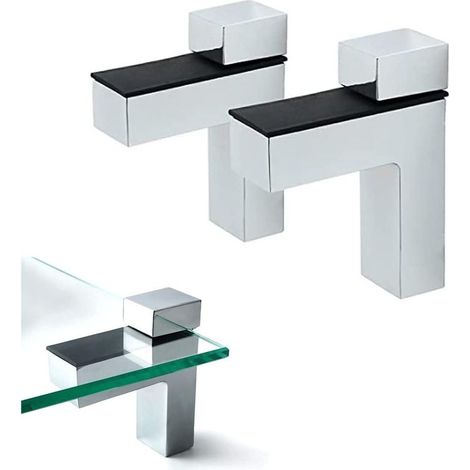 Lot de 2 supports d'étagère réglables en bois/verre, alliage de zinc poli chromé pour étagère de 3 à 30 mm d'épaisseur (1/5)