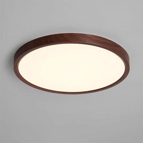 Plafonnier rond style minimaliste effet bois — Luminaire LED moderne encastré pour chambre, salle de bain et salon (40 cm) — Brun foncé (1/5)