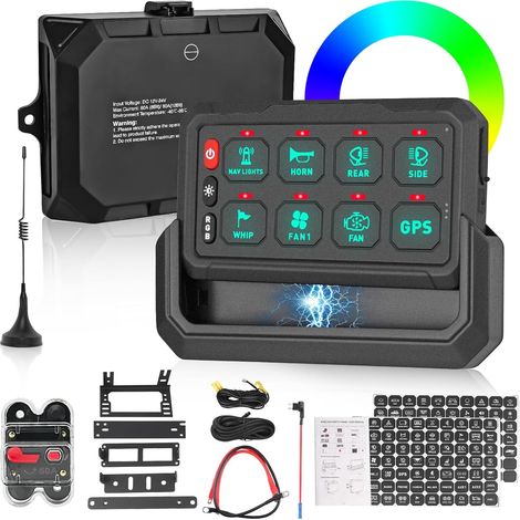 Panneau Commande Sans Fil RGB 8 Gang 100m 60A 12-24V Panneau RGB sans fil avec télécommande 100m, support de charge magnétique,4 modes d'éclairage, compatible avec tout-terrain (1/5)