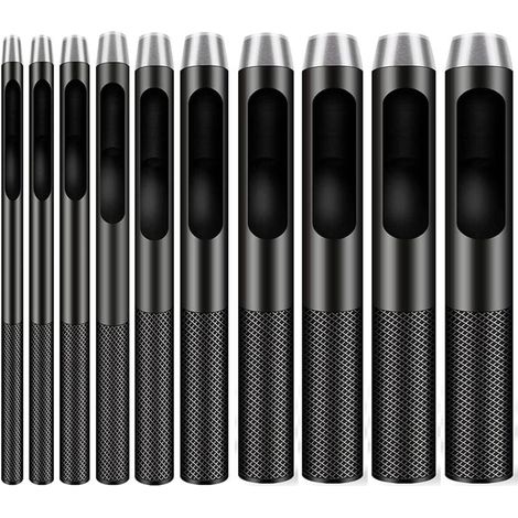 Lot de 10 emporte-pièces ronds en acier pour le travail du cuir, trous de 1 à 10 mm pour ceintures, bracelets de montres et vêtements. (1/4)