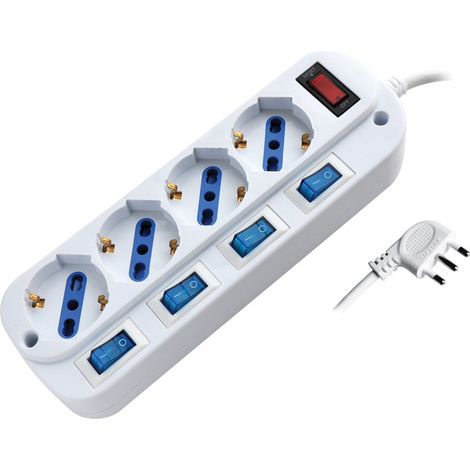 Multiprise Alcapower 4 Prises Interrupteurs Indépendants et Principal Câble 1,5m Protection Surcharge Prise Italienne 16A Blanche Design Compact (1/3)
