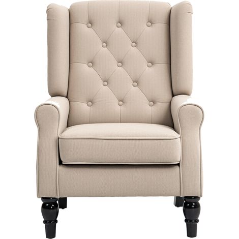 HOMCOM Poltrona Elegante in Stile Francese con Cuscini Beige