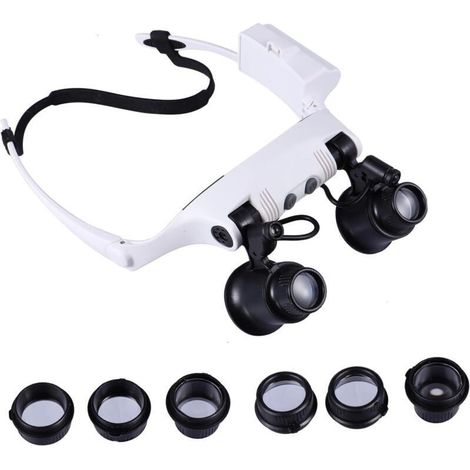 Loupe Frontale à 4 Lentilles Éclairage LED, Grossissement 10x/15x/20x/25x, Structure Abs, Usage Bricolage Et Réparation Précise, pour Horlogerie, Couture Et Inspection Détaillée (1/5)