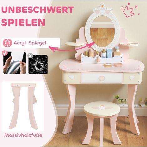 Toeletta per bambini 59,8x29,6x89,8 cm in MDF e legno rosa con contenitore FloraGrace (1/5)