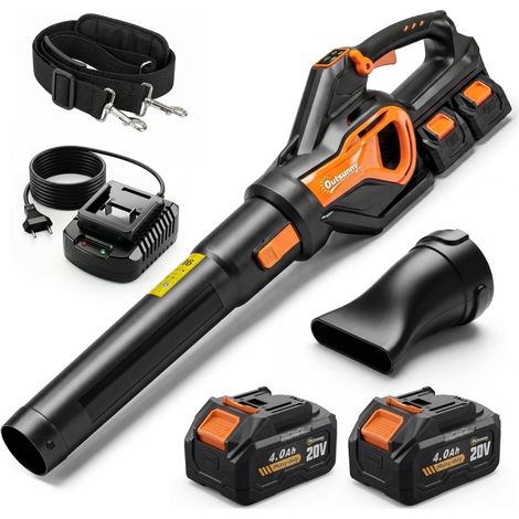 Souffleur de feuilles sans fil moteur brushless 900W, batterie 36V (2x4,0Ah), débit 15,2 m³/min, orange et noir