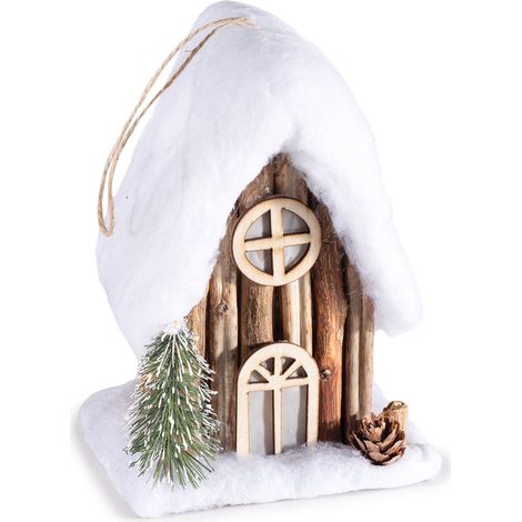 Ornements de Noël maisonnette décorative en bois à toit enneigé, lot de 4, 12 x 11 x H. 17,5 cm