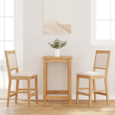 Barhocker mit Kissen 2 Stk. Natur Massivholz Gummibaum