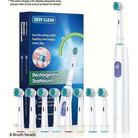 Brosse à dents électrique pour adultes avec 8 têtes de brosse de rechange, chargement USB, minuteur de 2 minutes-AquaForge