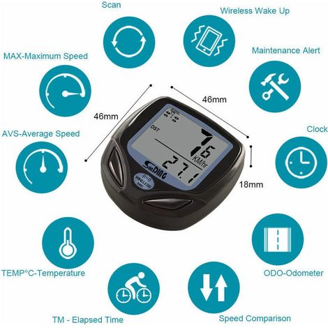 Compteur de Vélo sans Fil, étanche Ordinateur de Vélo avec Rétroéclairage LCD D'affichage de L'écran Compteur Kilométrique de Vitesse et Odomètre de Route Chronomètre de Vélo - (1/4)