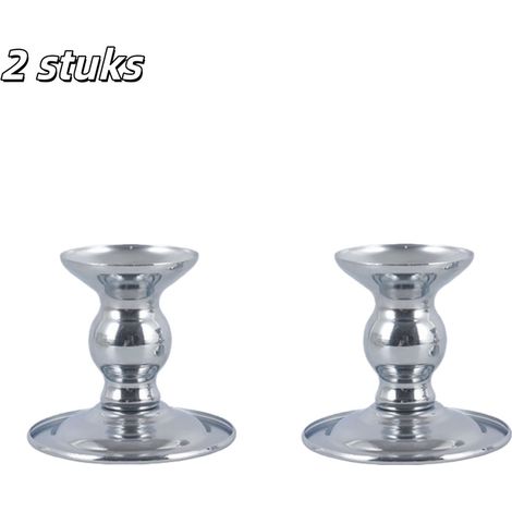 Lot de 2 bougeoirs en métal style vintage européen pour table cheminée mariages fêtes et anniversaires finition argentée bougies non incluses (1/5)