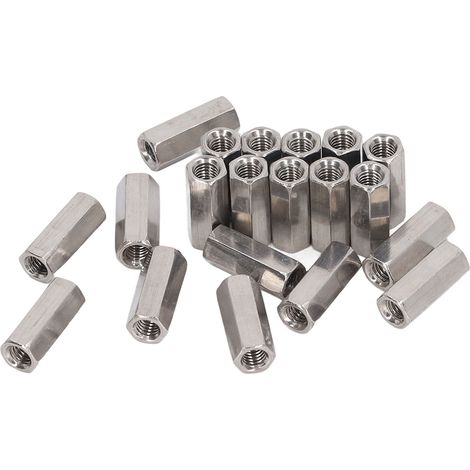 Lot de 20 écrous hexagonaux de raccordement en acier inoxydable 304 antirouille, filetage femelle M5, couleur argent. (1/5)