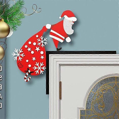 Décoration de porte de Noël en bois avec motif de Père Noël, ange et renne. Ornement d'angle pour porte, décoration de Noël pour la maison, cadeau du Père Noël. (1/5)