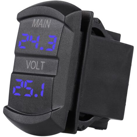 Voltímetro doble, medidor de voltaje digital universal e impermeable con protección contra cortocircuitos, LED azul, 10V-60V CC para baterías de camionetas, caravanas o vehículos todo terreno. (1/5)