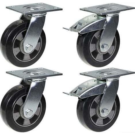 Drehrolle - PARNELLS - 152 mm - Schwarzer Gummi - Set von 4 - Integrierte Bremse