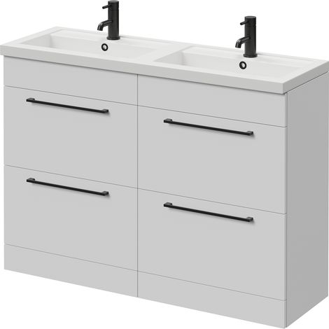 Napoli 390 Gloss White 1200mm 4 Drawer Vanity Unit with Double Lucia Basins - 1200mm - Matt Black 320mm Handle