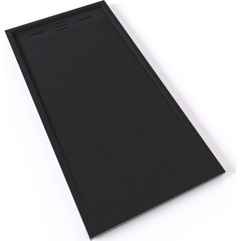 HIEMAL Receveur de douche 70 x 140 cm résine Noir aspect ardoise + bonde incluse - Salle de bain (1/5)