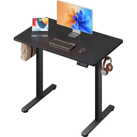 Bureau assis-debout électrique 100 x 60 cm, moteur silencieux, 3 mémoires, télétravail, noir (1/5)