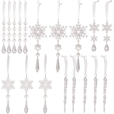 Set mit 18 transparenten Acryl-Weihnachtsornamenten – Schneeflocken und Eiszapfen – glitzernde Weihnachtsbaumdekorationen für winterliche Partys (1/5)