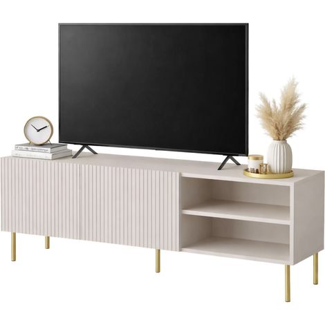 Mobile porta TV Magnano, Madia da salotto con quattro ante battenti, Rialzato da terra, 150x42 h52 cm, Beige