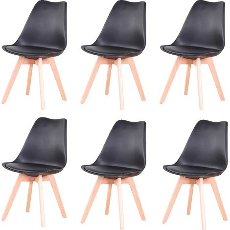 Sedia da pranzo, design ergonomico, struttura resistente, nera - Set da 6 (1/2)