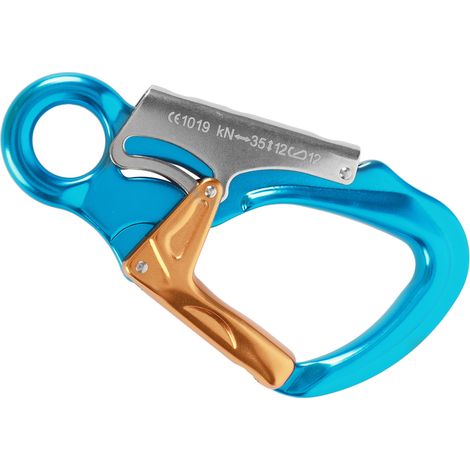 35 kN Kletterkarabiner, extrem robuste D-förmige Karabiner zum Klettern, Abseilen und Bergsteigen, himmelblau und gold. (1/5)