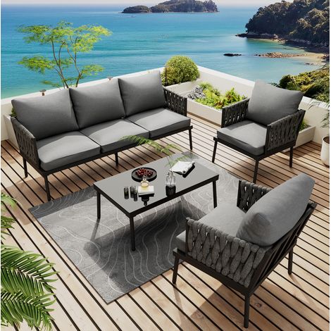 divano seduta 4 pezzi outdoor tavolino vetro OKMYHOME (1/5)