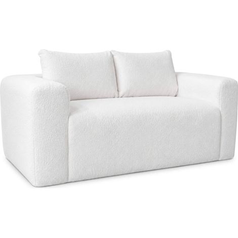 Canapé 2 places en tissu bouclette avec coussins écru L 160 cm (1/5)