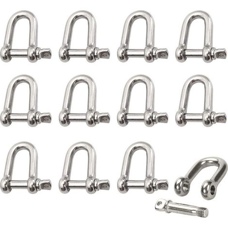 Manille Inox 12 Pièces M4 Manille Inox Acier Manille de Levage Manille D'anneau de D de Chaîne Manille Goupille Vis Boucle Manille Droite Joint Fermoir pour Chaîne (1/5)