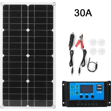 Panneau solaire 25W 18V étanche IP65, double USB 12V/5V, contrôleur PWM 12V/24V intégré pour charge batterie voiture camping-car bateau (1/5)