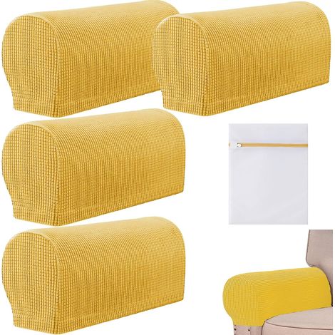 4 Pcs Housses d'accoudoirs pour chaise, Housses extensibles pour accoudoirs en polyester doux pour fauteuil, canapé avec sac de lessive, Housses antidérapantes pour accoudoirs de meuble (1/5)