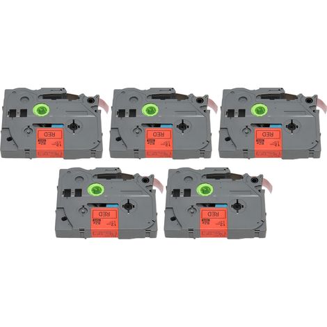 Lot de 5 rubans pour étiqueteuses, noir sur rouge, 12 mm (0,47 pouce), compatibles avec les modèles Ptouch PT D210, PT H100, PTD220 et PT 1290. (1/5)
