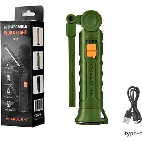 Lampe De Travail Led - Étanche - Avec Aimant Puissant Et Crochet - 4 Modes D'éclairage - Rotation À 360° - Batterie Rechargeable Usb - 1200 Mah - Pour Réparation Automobile Camping Extérieur Intérieur (1/3)