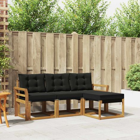 Outdoor-Sofagarnitur mit Kissen 4 pcs Natürlich und Schwarz (1/5)