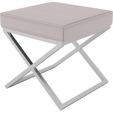 AX LIVING 1 Stk. Polster Hocker Pitinio 45cm Beige Chrom-Metallgestell