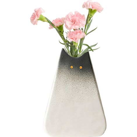 Vase décoratif [Vase à fleurs original avec chat noir] Hydroponique pour fleurs fraîches ou séchées - Petite taille, idéal pour table salon - Cute design floral art (1/2)
