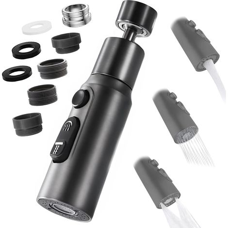 CCYKXA Faucet Aerator, 360° Swivel Kitchen Faucet Nozzle with 3 Modes Shower Head Water Saving Tap Aerator, Water Saving Adapter for Bathroom Sink Faucet (Black) (1/5)
