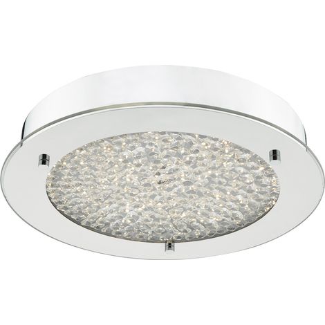 DAR PETA - Petit Plafonnier LED Encastré Chrome Poli & Perles Cristal IP44 (1/5)