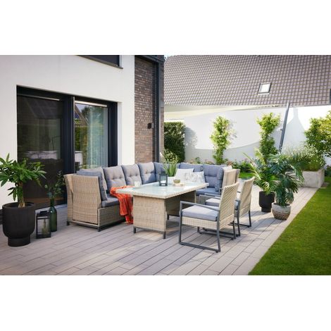 Primaster Gartenmöbel-Set Rattan/Aluminium Gartenlounge Sitzgruppe für 7 Pers (1/3)