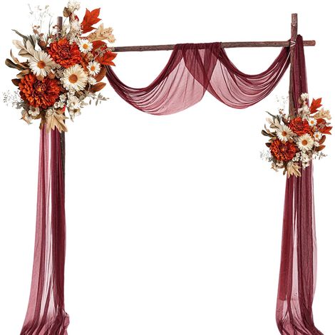 Cantonnière de mariage - 75 x 800 cm - Avec ruban de satin de 22 m - Décoration de scène - Vin rouge (1/5)