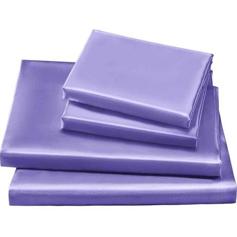 Parure Lit Double Satin de Soie Violet - Luxe Confortable avec Drap-Housse, Drap Plat, Taies (1/5)