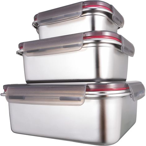 Frischhaltedosen aus Edelstahl/Luchbox mit luftdichtem Deckel 3er Set/Meal Prep Vorratsdose Lebensmittelbehälter für die Küche (1/3)